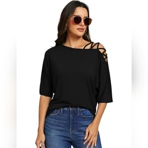 New With Tags Black Women's Top with Strappy Shoulder Crossover Detail Size Xl